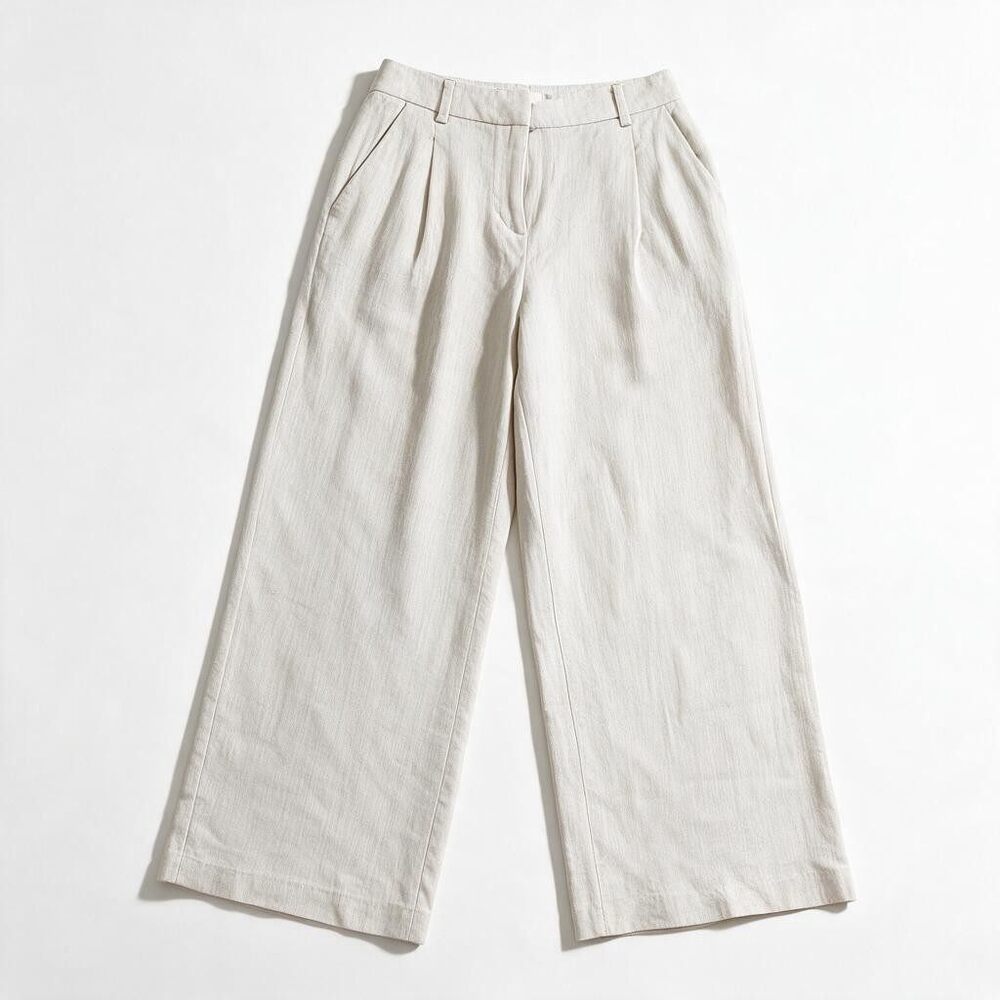 H&M Womens 2 Light Gray Linen Blend Wide Leg Pants High Waisted Casual Coastal